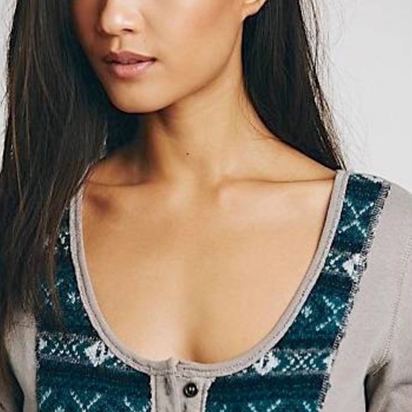 We The Free gray turquoise Fairisle Front Henley - Picture 3 of 4